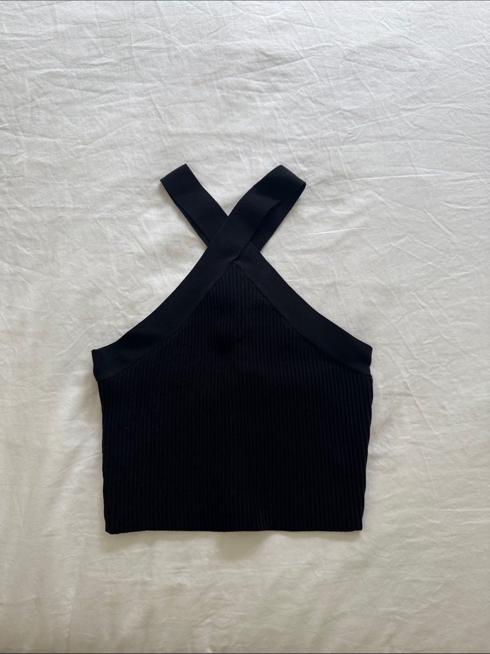 Forever 21 Black Ribbed Crisscross Halter Crop Top